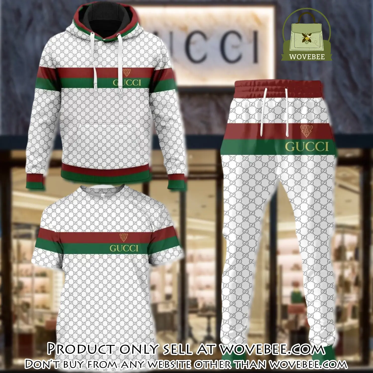 Gucci red green pattern white unisex tshirt hoodie long pants set luxury brand clothing special gift outfit for men women wvb5850094